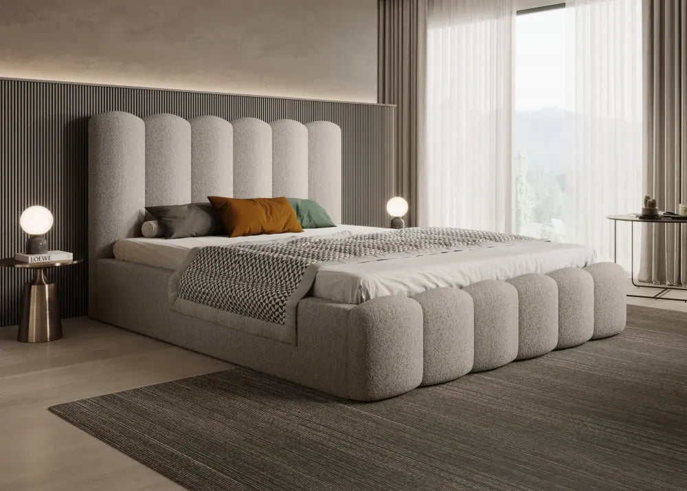 Pat 120 x 200 tapitat cu Stofa boucle Abriamo Bej Aveline