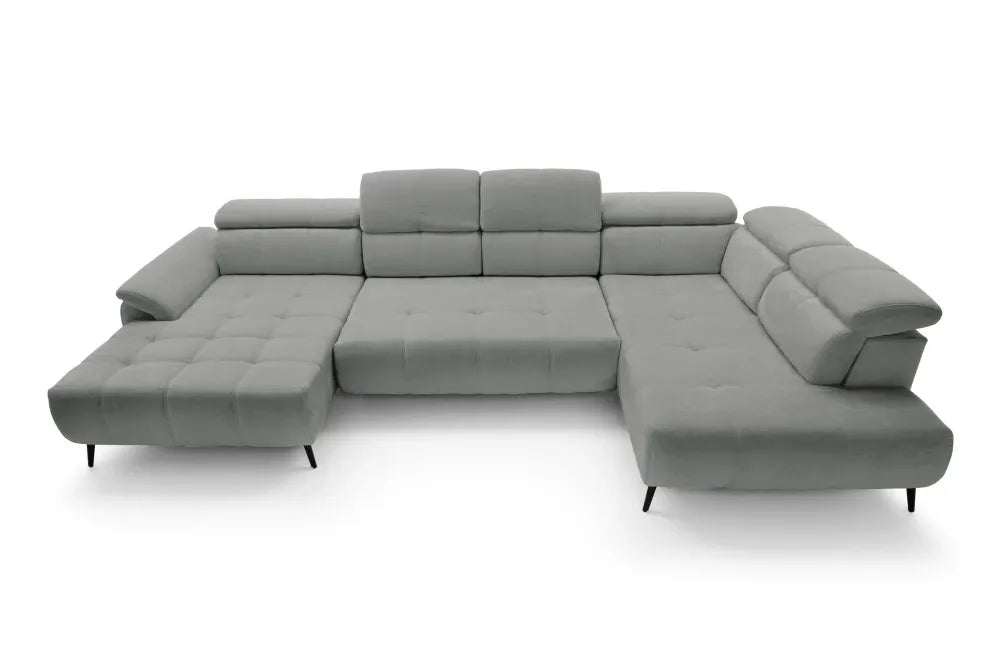 Coltar extensibil electric In forma de U  tapitat cu Chenille Gri deschis cu lada depozitare Genova III