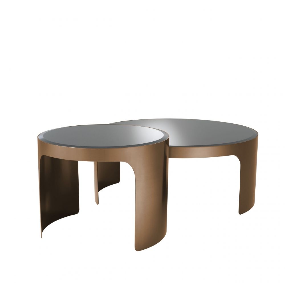 Set 2 masute de cafea Rotunde din Otel inoxidabil si Sticla securizata Maro/Negru D60/90xH38/47cm Piemonte