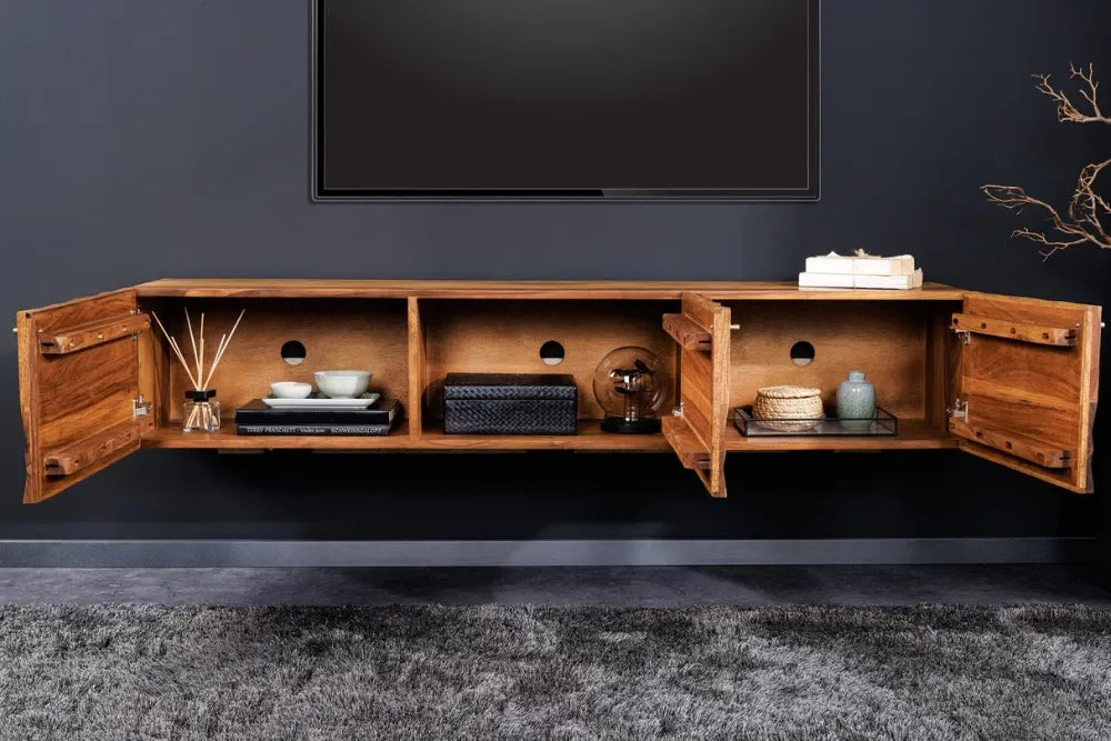 Comoda TV suspendata din Lemn de sheesham Maro L160xH30cm ALPINE