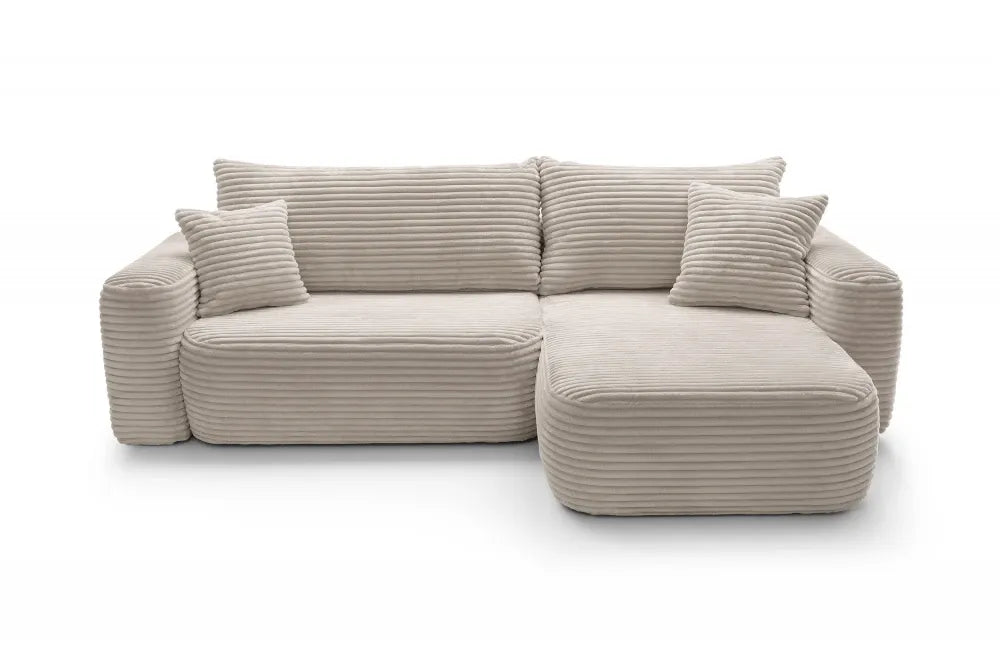 Coltar extensibil tapitat cu Corduroy Bej inchis cu lada depozitare Billy