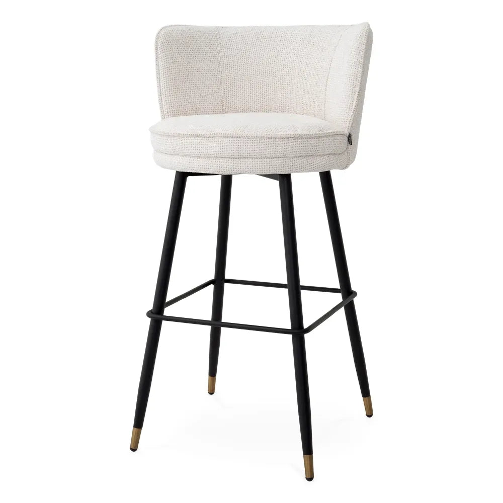 Scaun de bar rotativ tapitat cu Stofa Alb L53xA48xH100.5cm Grena Eichholtz