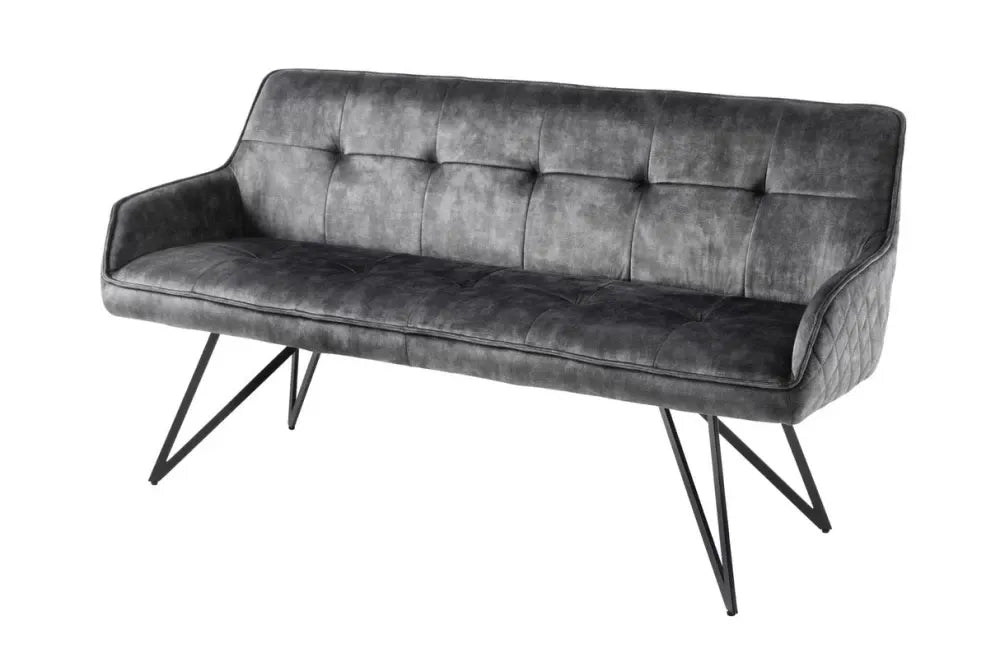 Banca din Metal Negru si Catifea Gri inchis H84xL156cm Euphoria