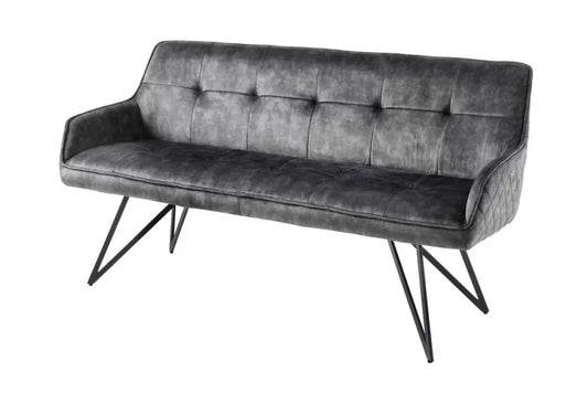 Banca din Metal Negru si Catifea Gri inchis H84xL156cm Euphoria