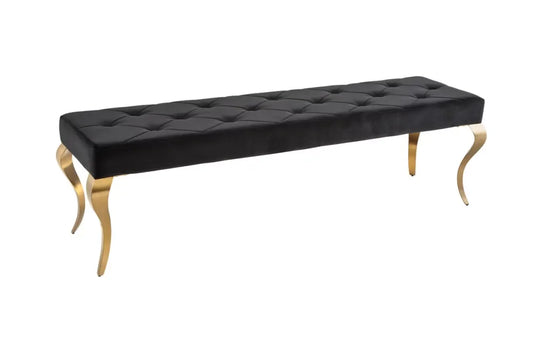 Bancheta din Otel inoxidabil Auriu si Catifea Negru H50xL172cm Modern Barock