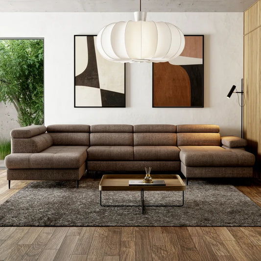 Colat U extensibil tapitat cu Chenille Bej inchis cu lada depozitare Cordoba III