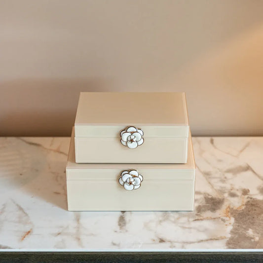 Cutie decorativa din MDF|Sticla|Metal Crem L22xH8.5cm Abbey