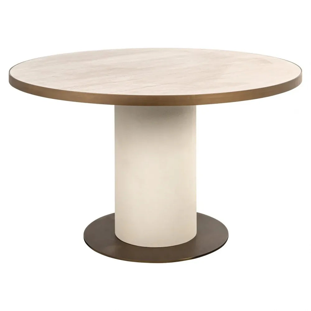 Masa rotunda din Metal/MDF Alama/Alb si Ceramica Alb D130xH75cm Tivoli Richmond interiors