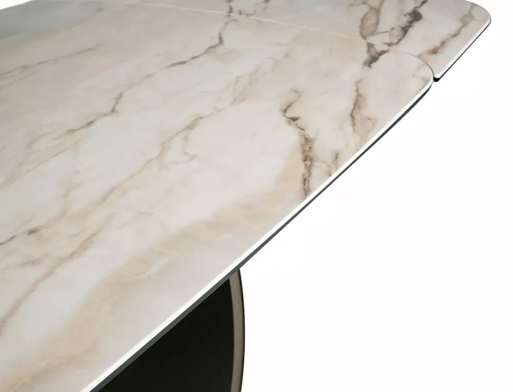 Masa extensibila din Metal Cupru si Sticla securizata+Ceramica Bej lucios L198-274xH76cm Casablanca