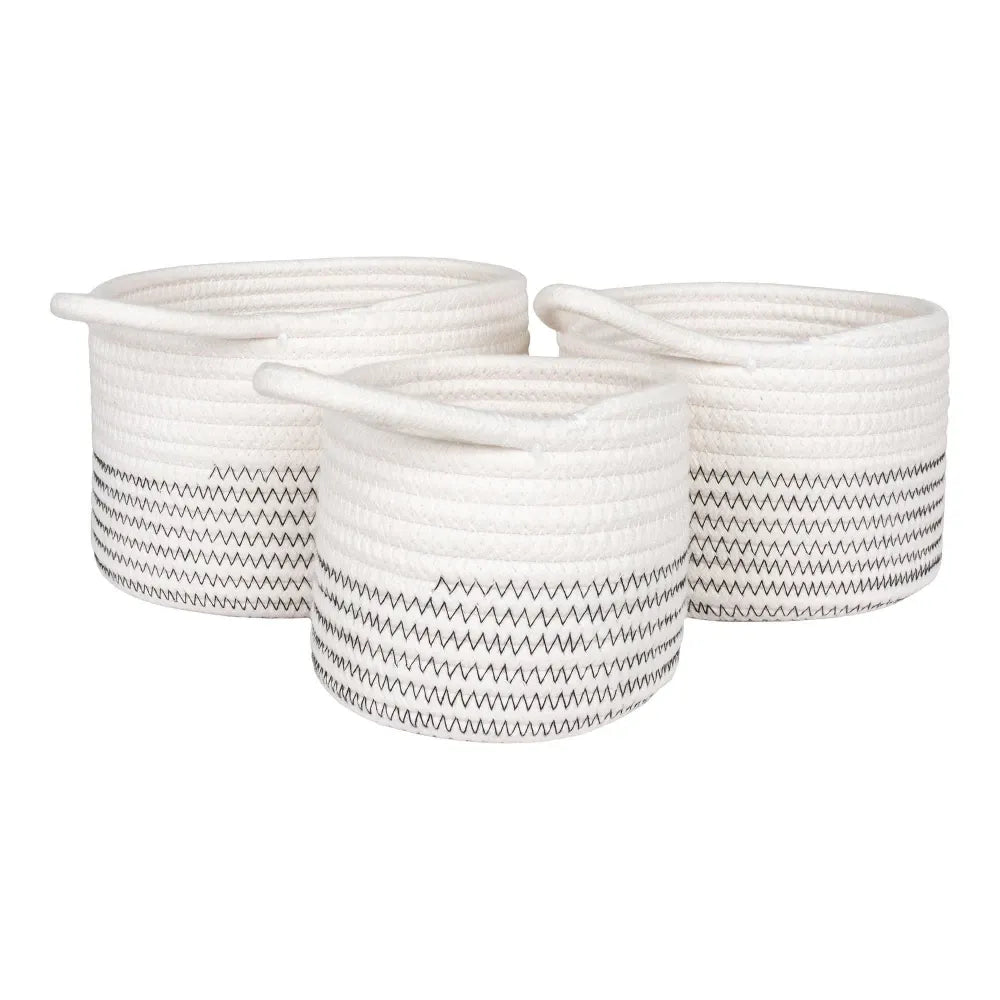 Set 3 cosuri depozitare din Bumbac Alb/Gri H11/13/14xD13/17/20cm Algar