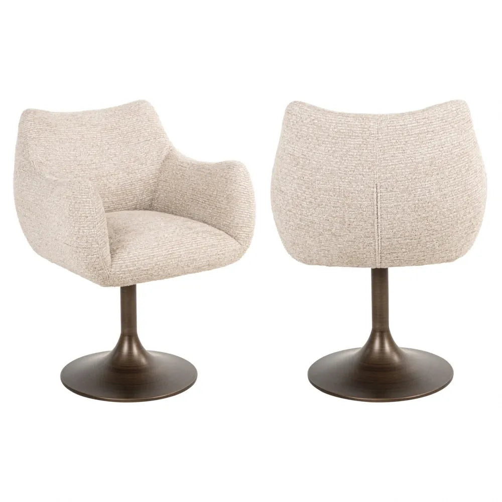 Scaun rotativ din Stofa Bej si Metal Bronz H79xL63xA62cm Aldo Richmond Interiors