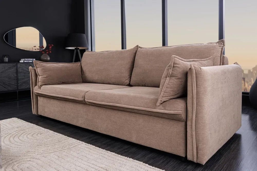 Canapea extensibila de 3 locuri tapitat cu Catifea raiata Maro taupe L215cm Apartment