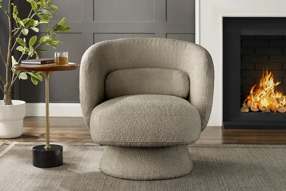 Fotoliu rotativ tapitat cu Stofa boucle Maro taupe H76xL76xA75cm Bossa Nova