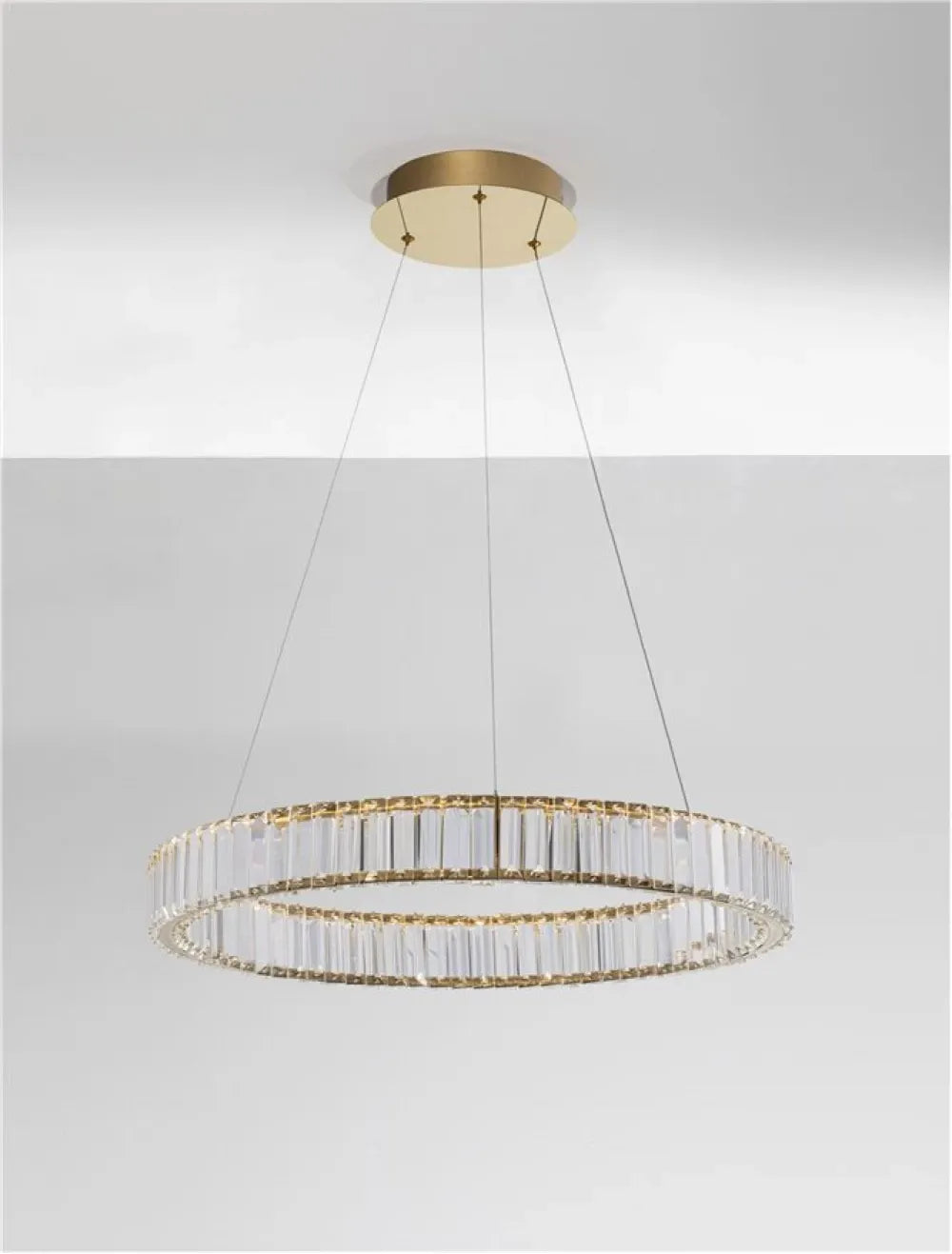 Lustra structura din Metal Auriu si abajur din Cristal Transparent H150xL60cm IP20 41W 4647lm 3500k AURELIA