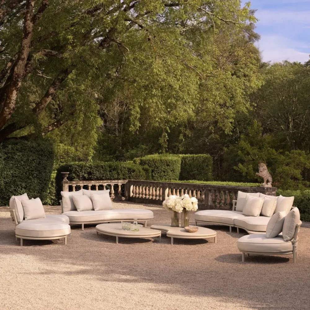 Canapea de exterior dreapta din Metal Bej si Stofa Alb/Gri H59xL220cm Laguno  Eichholtz