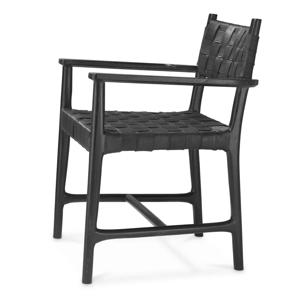 Scaun cu brate tapitat cu Piele naturala Negru L65xA63xH85cm Tiberio Eichholtz