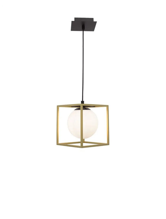 Pendul structura din Metal Negru/Auriu si abajur din Sticla Alb H120xL18cm IP20 JULIET