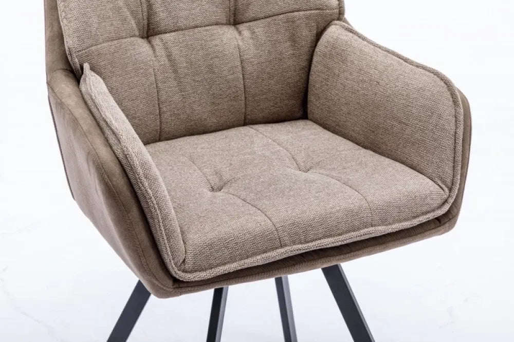 Scaun pivotant tapitat cu Microfibra Bej taupe cu picioare din Metal Negru H85xL63xA62cm Lounger
