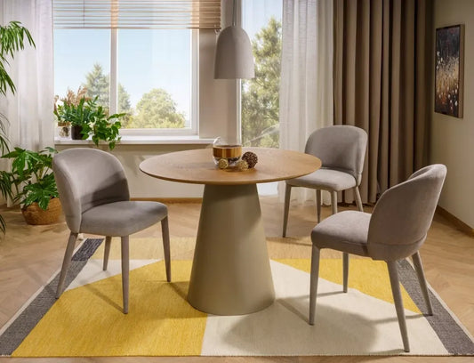 Masa rotunda din MDF+Furnir de stejar Maro si MDF Bej D120xH75cm Angel