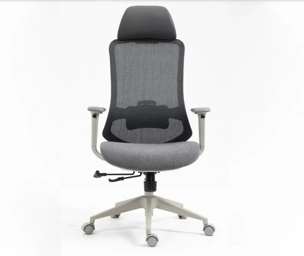 Scaun de birou cu inaltime reglabila tapitat cu Stofa/plasa Gri cu picioare din Plastic Alb H120-132xL64xA49cm Ergon
