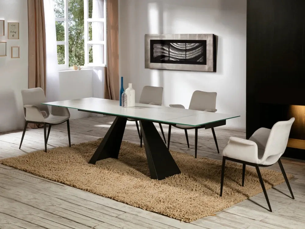 Masa din Metal Negru si Sticla securizata Alb L160xH76cm Alai