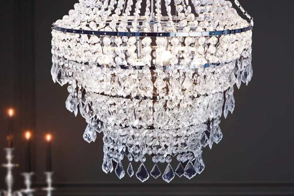 Candelabru din Metal Argintiu si material sintetic Transparent D60xH105cm ROYAL XL