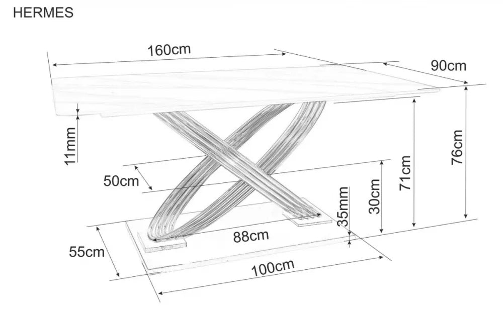 Masa cu blat din Ceramica cu efect de marmura Alb cu baza din Otel inoxidabil Auriu L160x75cm Hermes
