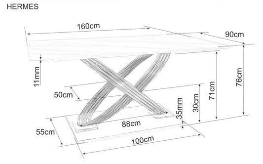 Masa cu blat din Ceramica cu efect de marmura Alb cu baza din Otel inoxidabil Auriu L160x75cm Hermes