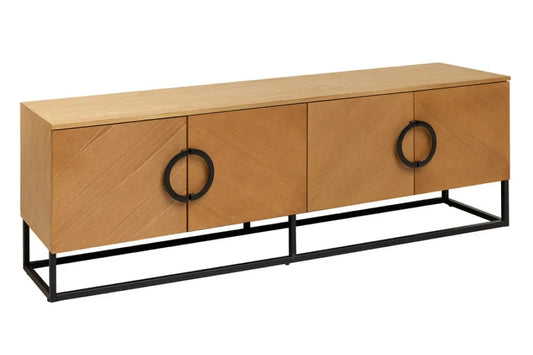 Comoda TV din MDF/Funir de stejar Maro si Metal Negru L180xH60cm GRANDEZZA