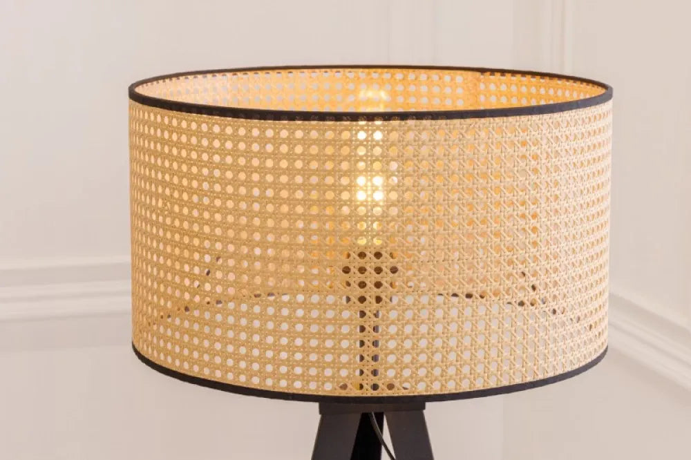 Lampa de podea din Metal Negru si Ratan Bej H141xD58cm Wiener