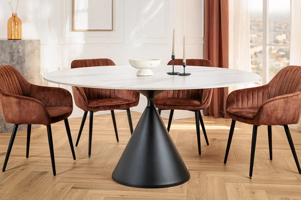 Masa din Ceramica Alb si Metal Negru D135xH76cm SIGNATURE