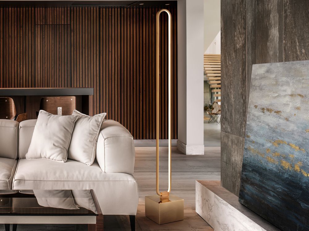 Lampa de podea din Metal Rose gold cu LED L18x18xH140cm Colette