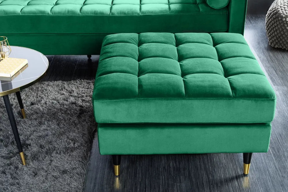 Puf din Lemn/Metal Negru/Auriu si Catifea Verde H45xL80cm Cozy