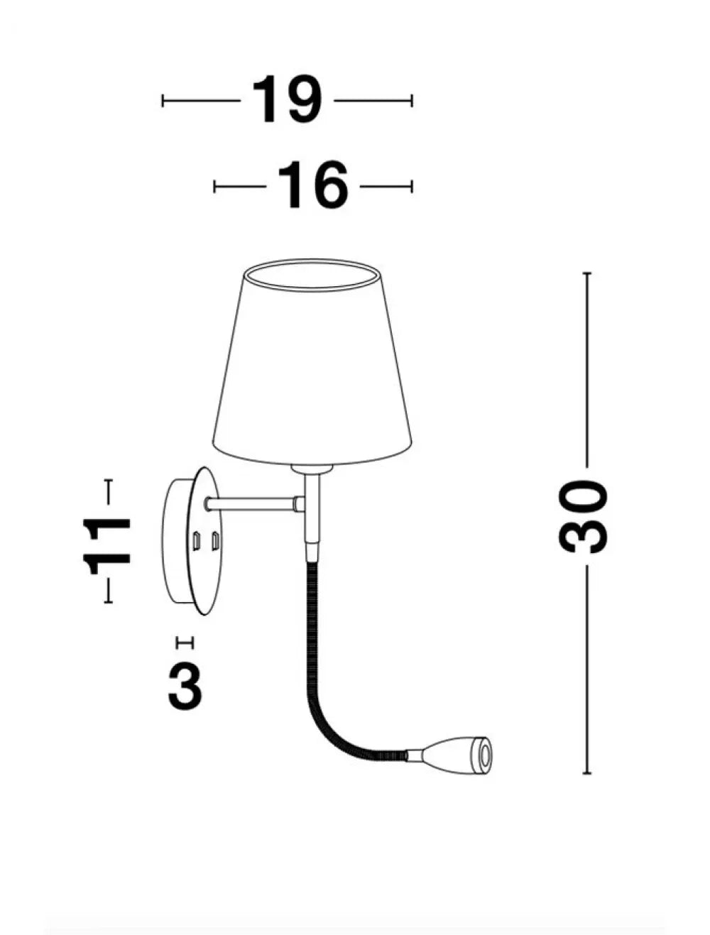 Aplica de perete structura din Aluminiu Alb si abajur din Textil Alb H30xL19cm IP20 3W 180lm 3000k NIA