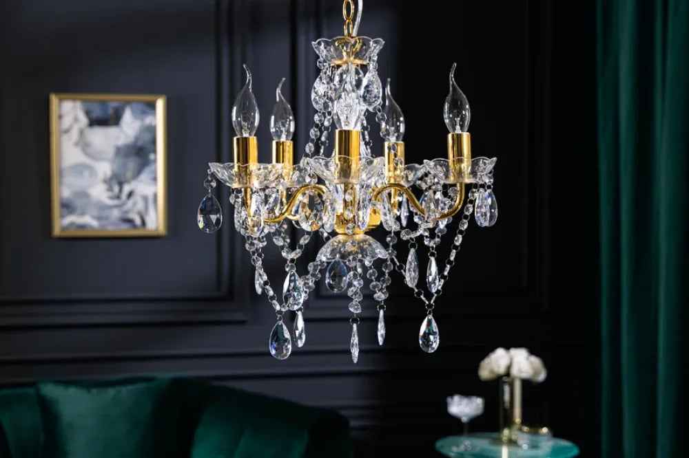 Candelabru din Metal Auriu si Acrilic Transparent D30xH40cm DIAMONDS