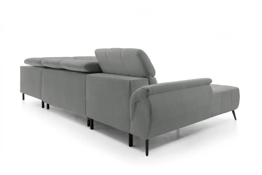 Coltar extensibil electric In forma de U  tapitat cu Chenille Gri deschis cu lada depozitare Genova III