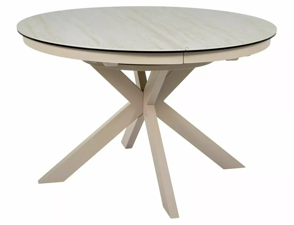 Masa extensibila din Metal Bej si Sticla securizata+Ceramica Bej mat L120-160xH76cm Porto