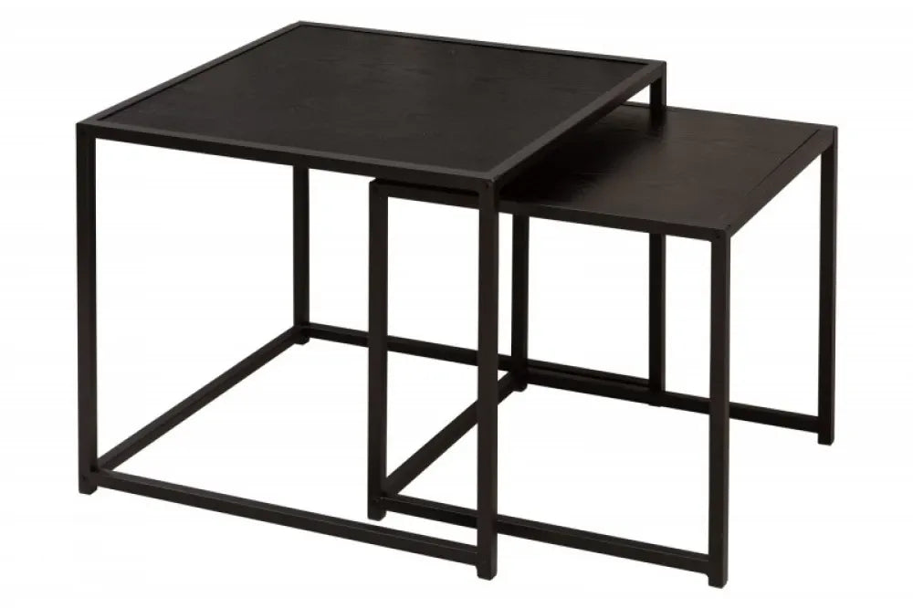 Set 2 masute laterale Dreptunghiulare din Lemn stratificat Negru si Metal Negru L40/50xH40/45cm Slim