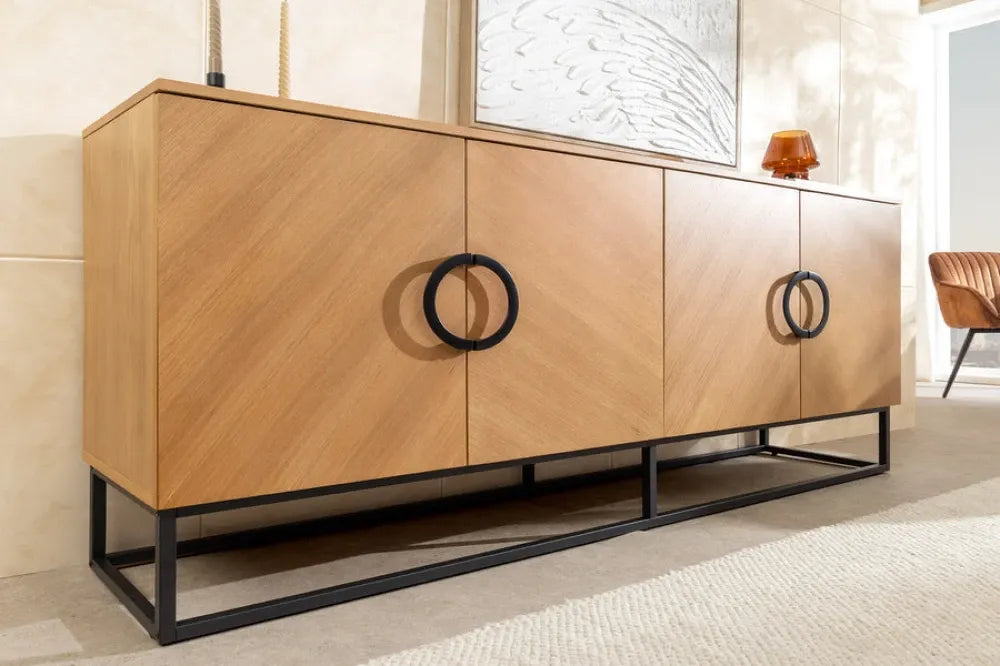 Comoda din MDF/Funir de stejar Maro si Metal Negru L180xH80cm GRANDEZZA