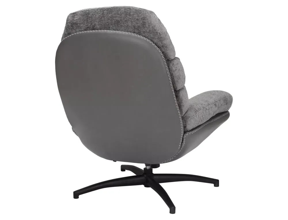 Fotoliu rotativ tapitat cu Stofa Gri si piele sintetica Gri si picioare din Metal Negru H101xL77xA90cm Giselle