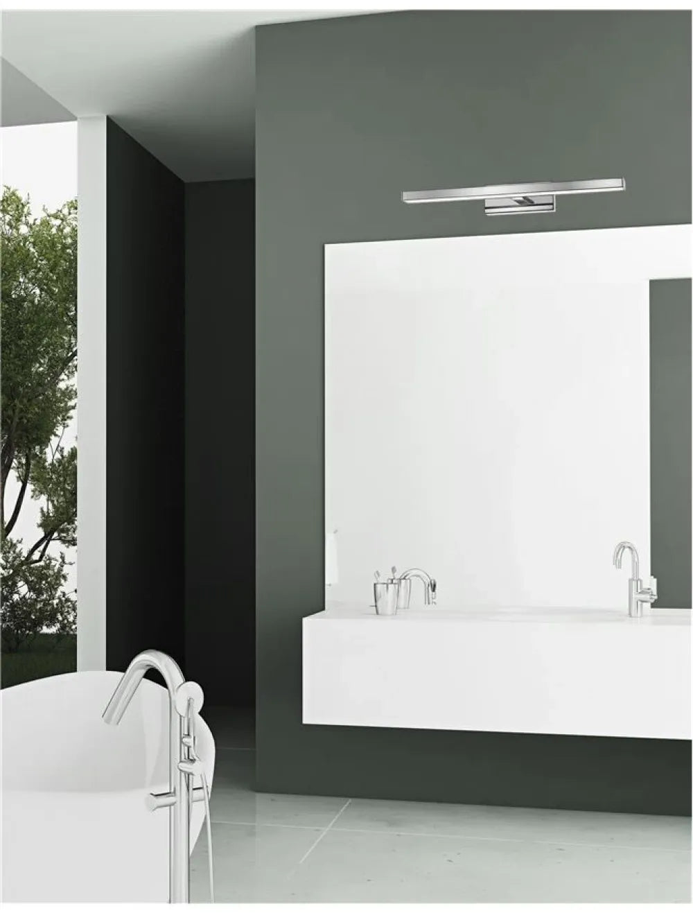 Aplica de perete structura din Aluminiu Argintiu si abajur din Acrilic Alb H6.5xL49cm IP44 12W 874lm 3000k MODENA