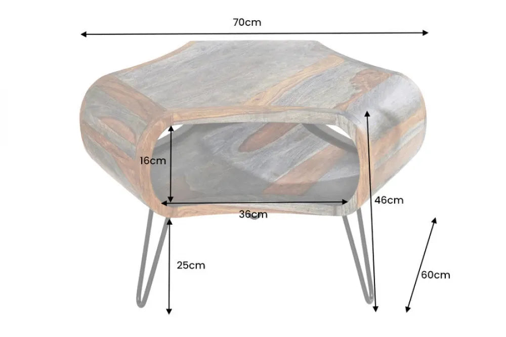 Masuta de cafea din Lemn de sheesham Maro/Gri si Metal Negru L70xH46cm Organic living