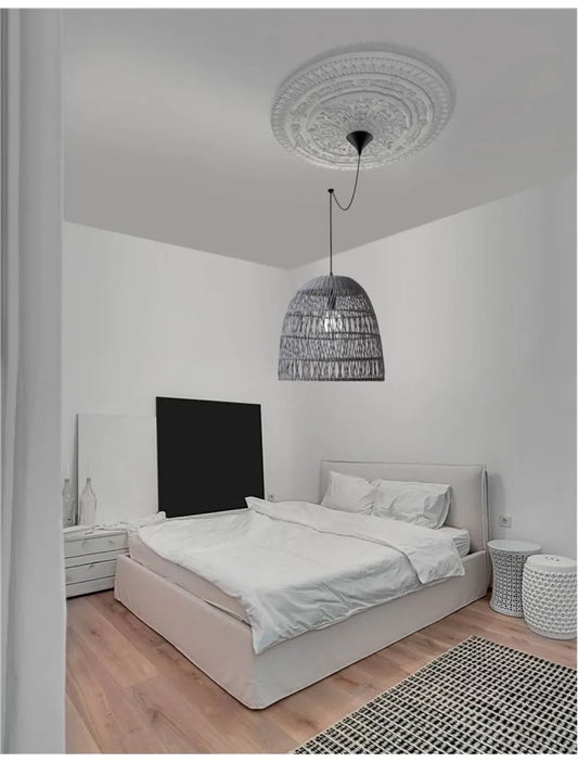 Pendul structura din Metal Negru si abajur din Ratan Gri H250xL46.5cm IP20 DESTIN