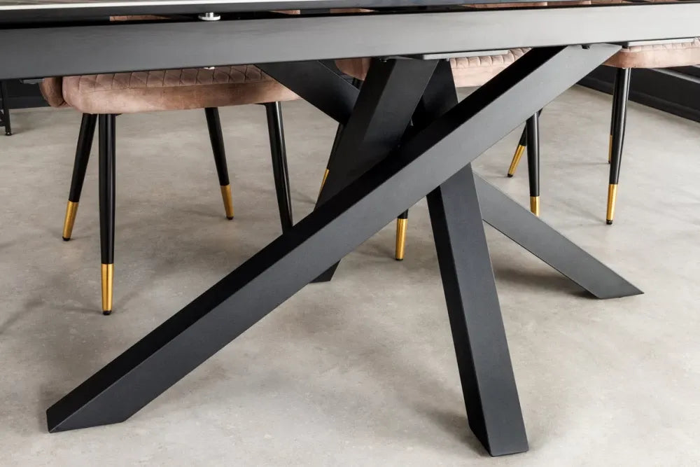Masa din Sticla securizata/Ceramica Maro si Metal Negru L180-220-260xH76cm Marvelous