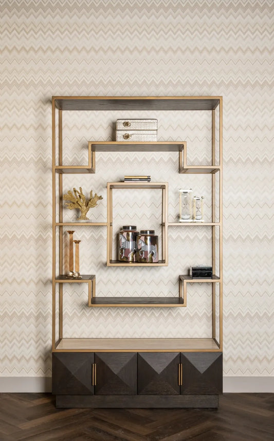 Biblioteca din Lemn Maro si Travertin/Furnir Bej/Maro L120xH220cm Claremont