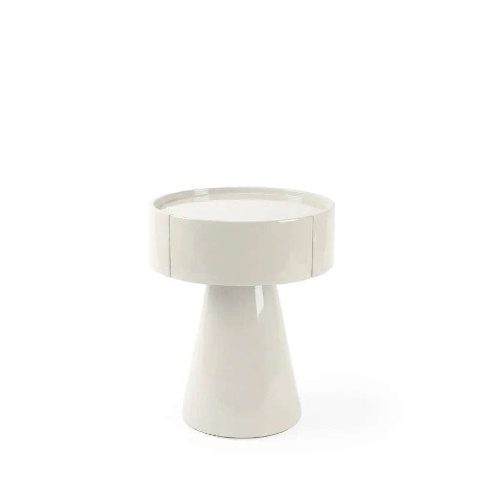 Noptiera rotunda cu sertar James de culoare alb lucios L40xH52cm