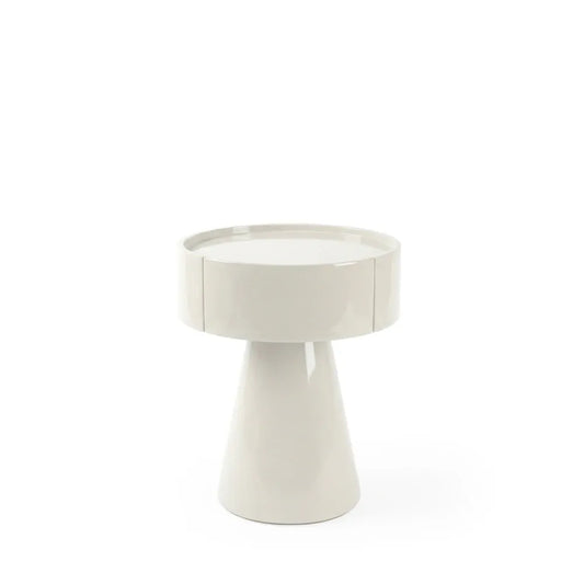 Noptiera rotunda cu sertar James de culoare alb lucios L40xH52cm