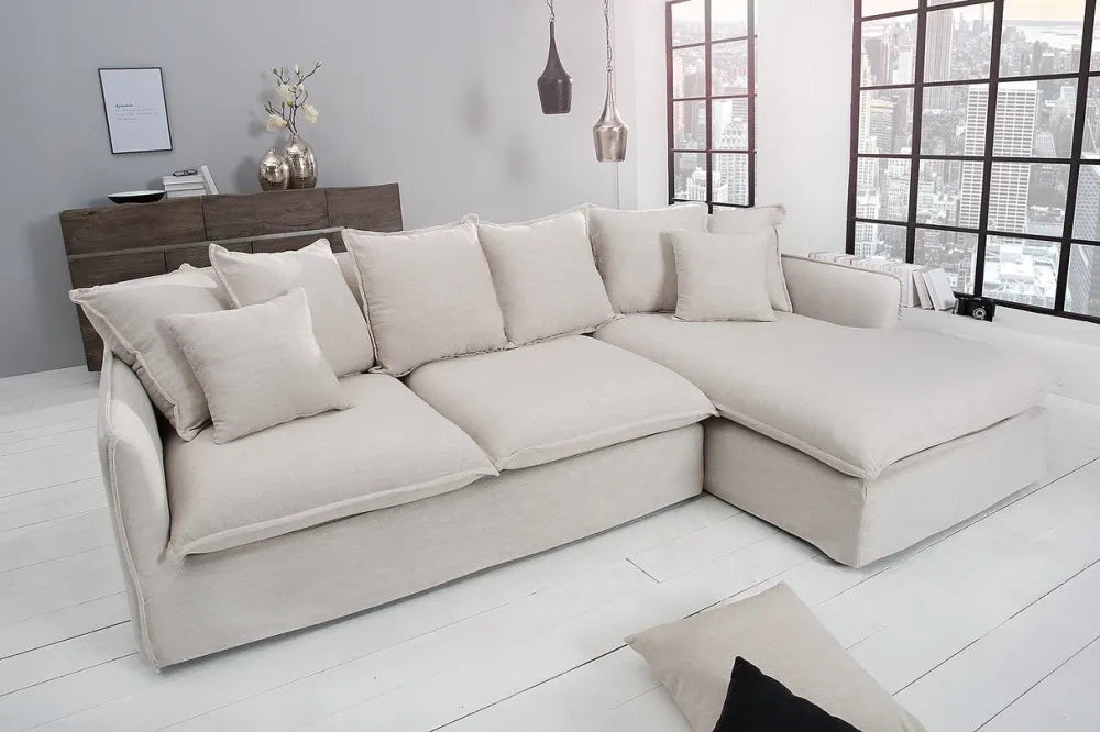 Coltar cu husa detasabila orientare dreapta tapitat cu Stofa Crem L255cm Heaven