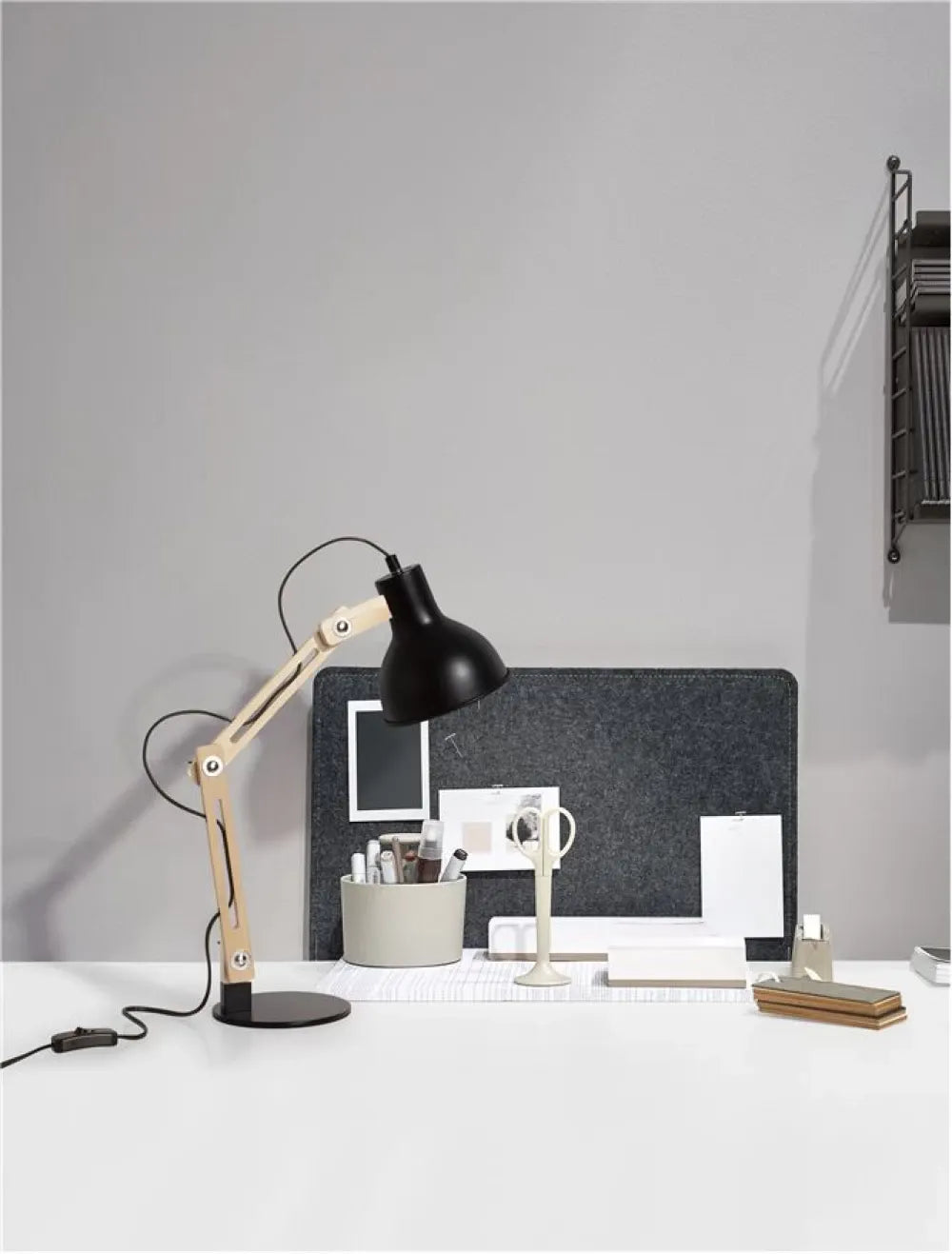 Veioza structura din Metal si Lemn Negru si abajur din Metal Negru H45.5xL15cm IP20 GROU