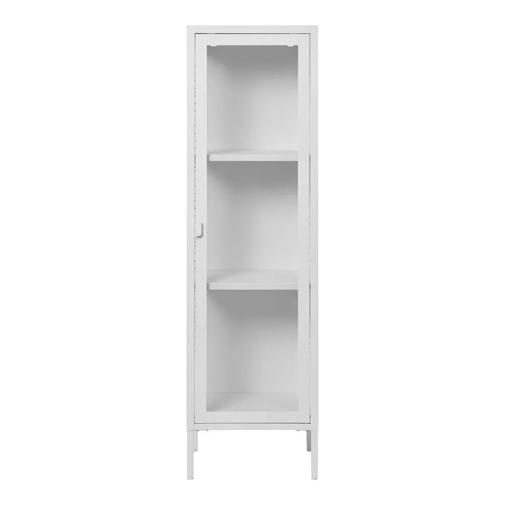 Dulap ingust cu 1 usa din Sticla si Metal Alb L40xH140cm Brisbane Slim